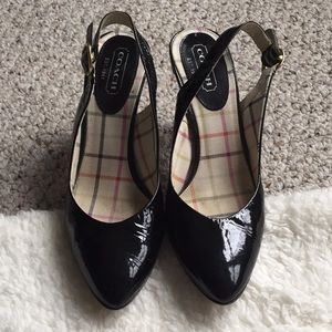 Coach Adie Black patent leather sling back heel